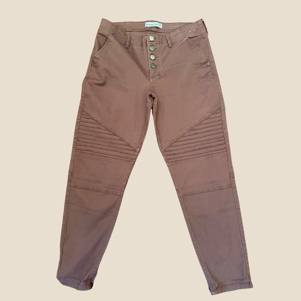 Abercrombie & Fitch Womens Moto Pants brown Button Fly Ribbed Knee Size 29